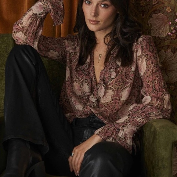 PAIGE 100% Silk Arianne Blouse with Pink, Mauve, and Brown - Picture 9 of 14